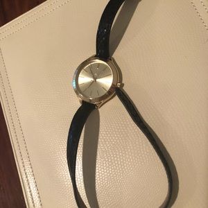 Black leather strap gold Michael kors wrap watch